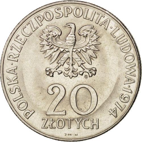 Пам'ятна монета 20 злотих 1974 рік, Польща, 25-річчя утворення польської об'єднаної Робітничої партії Пам'ятна монета 20 злотих 1974 рік, Польща, 25-річчя утворення польської об'єднаної Робітничої партії