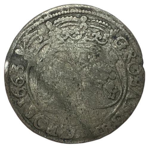 6 грошів 1663 року. Ян Казимир. Річ Посполита. VF 6 грошів 1663 року. Ян Казимир. Річ Посполита. VF