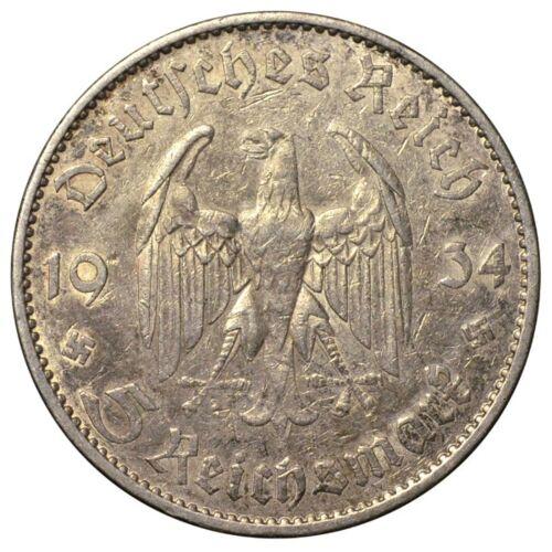 5 марок 1934 року, «А» Кірха, Третій Рейх VF-XF 5 марок 1934 року, «А» Кірха, Третій Рейх VF-XF
