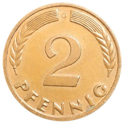 2 пфеніга 1950-1968 років, Бронза, ФРН, VF