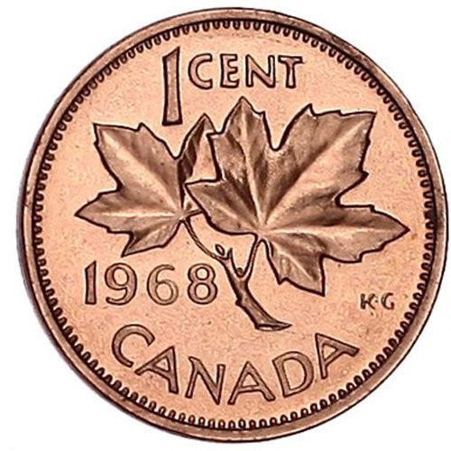 Обігова монета 1 цент 1965-1977 рік, Канада