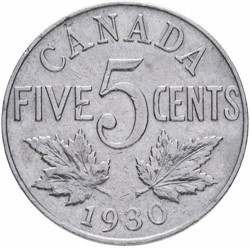 Повсякденна монета 5 центів 1922-1936 рік, Канада