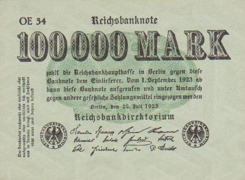 Банкнота 100000 марок 1923 рік, Німеччина, UNC