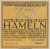 Банкнота 75 пфеннигов 1921 года, Нотгельд, Хамельн (Hameln), UNC купить на monitex.com.ua - 0 Банкнота 75 пфеннигов 1921 года, Нотгельд, Хамельн (Hameln), UNC