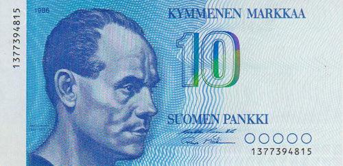Банкнота 10 марок 1986 року, Фінляндія, UNC