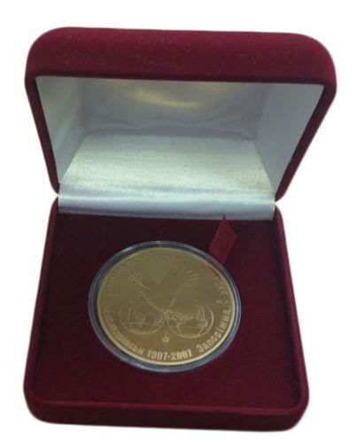 Срібна пам'ятна настільна медаль 100 років Мотор Січі з позолотою , 2007 року