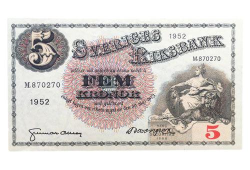 Банкнота 5 крон 1952 року, Швеція, UNC