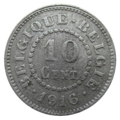 10 сантимів 1915-1917 року. Альберт I. Бельгія VF
