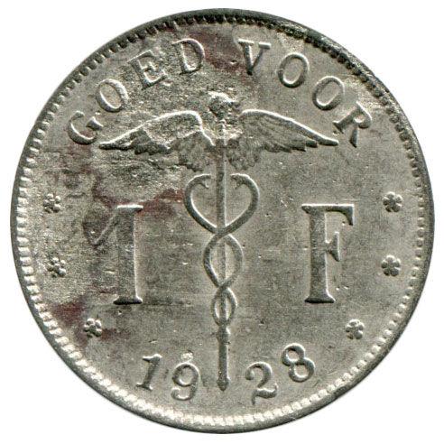 1 франк 1922-1935 року. BELGIË. Альберт I. Бельгія VF