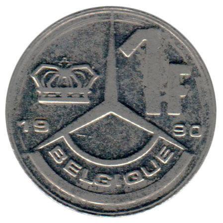 1 франк 1989-1993 року. BELGIQUE. Бодуен I. Бельгія VF
