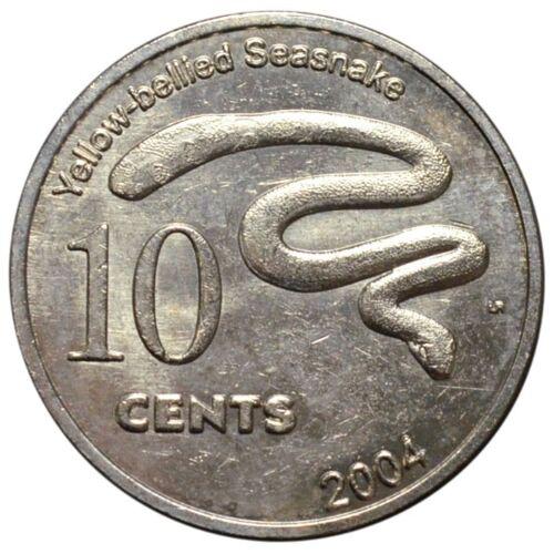 10 центів 2004 року. Змія - Морський жовтопузик. Кокосові острови. UNC
