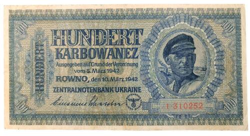 100 карбованців 1942 року. Серія 1 цифра, Окупація України VF