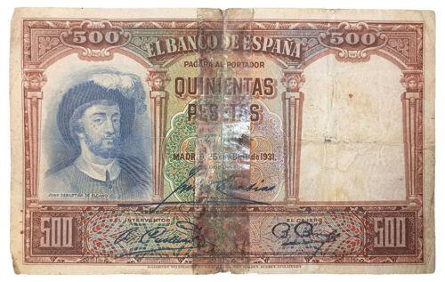 Банкнота 500 песет 1931 року, Іспанія, F
