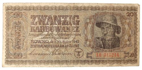 20 карбованців 1942 року. Окупація України, серія 2 цифри, F
