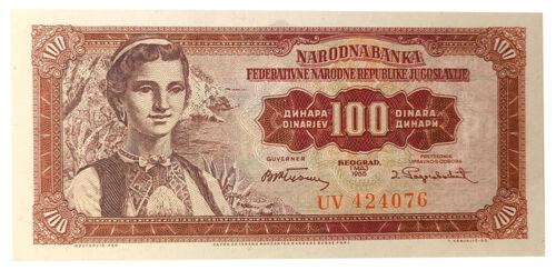 Банкнота 100 динарів 1955 року, Югославія, AU