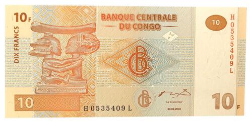 Банкнота 10 франків 2003 року, Конго, UNC