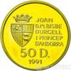 Золота монета 50 динерів 1991 року. Андорра. 25 Олімпіада. Гімнаст купити на monitex.com.ua - 1 Золота монета 50 динерів 1991 року. Андорра. 25 Олімпіада. Гімнаст