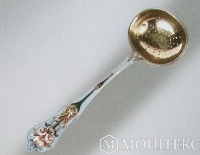 Срібне ситечко з поліхромними емалями по скані